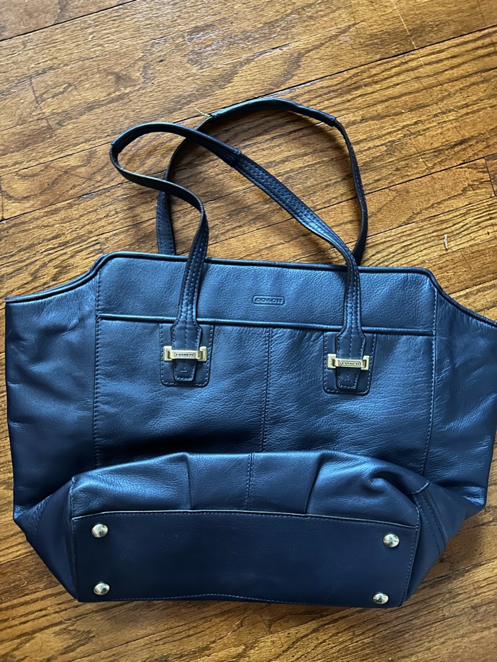 Coach Black Leather Tote with Gold Hardware